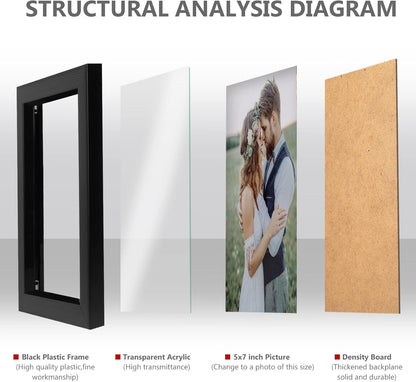 2 Pack 5x7 Picture Frame, Black Picture Frame for Wall and Tabletop Display, Resistant Plastic Photo with V1258-DP02-A-1188