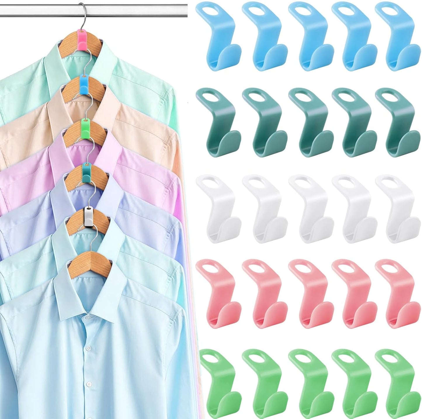 100 PCS Hanger Connector Hooks, Hangers Space Saving, Hanger Clips for Plastic Hangers(5 Color) V1258-DP02-A-1189