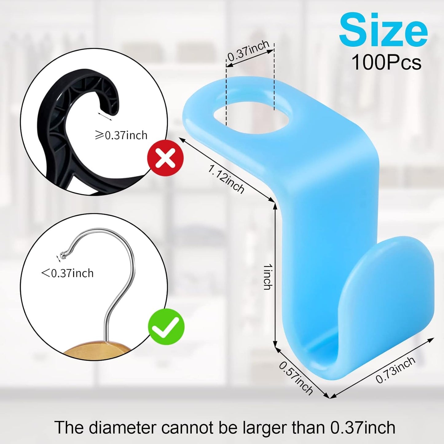 100 PCS Hanger Connector Hooks, Hangers Space Saving, Hanger Clips for Plastic Hangers(5 Color) V1258-DP02-A-1189