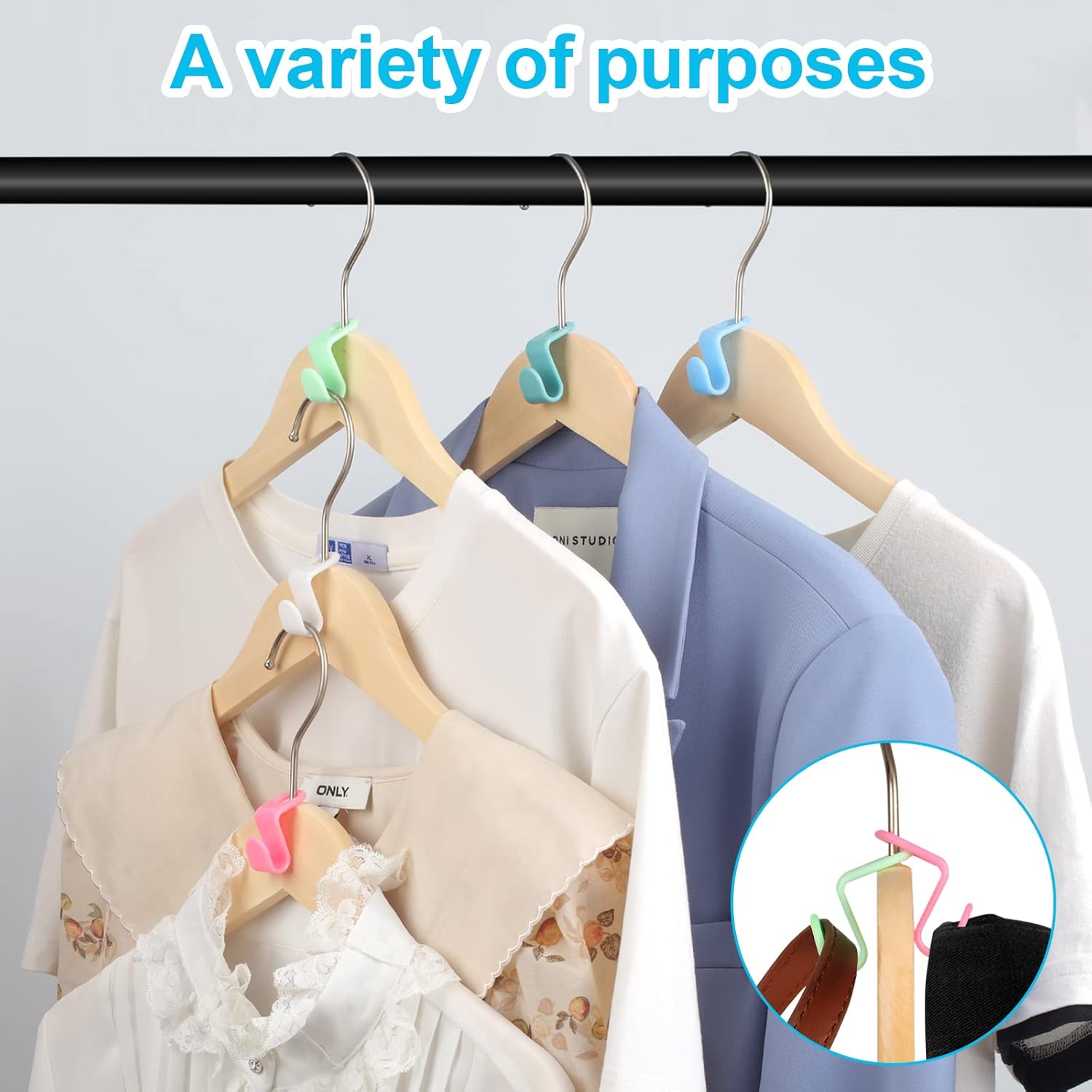 100 PCS Hanger Connector Hooks, Hangers Space Saving, Hanger Clips for Plastic Hangers(5 Color) V1258-DP02-A-1189