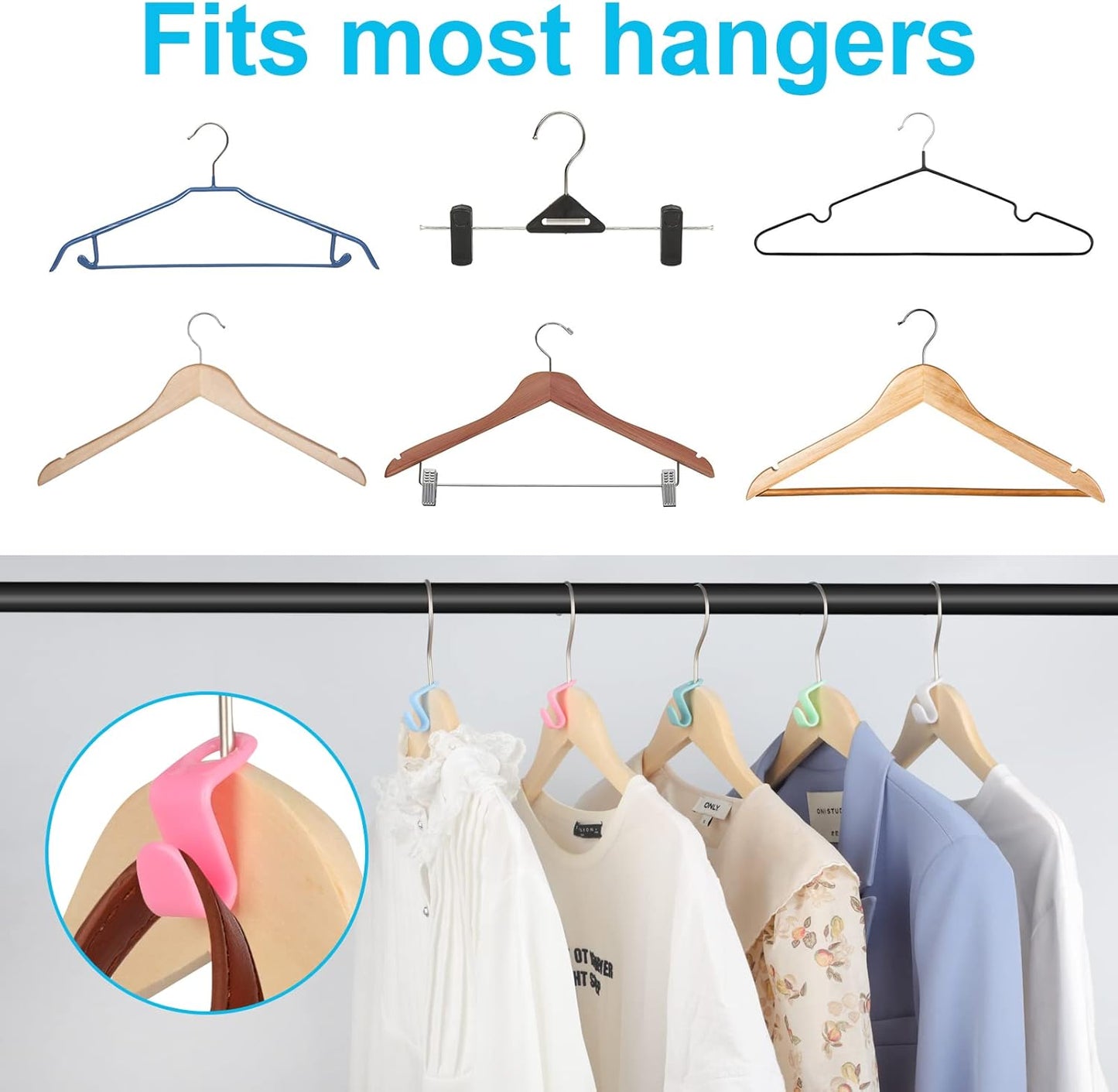100 PCS Hanger Connector Hooks, Hangers Space Saving, Hanger Clips for Plastic Hangers(5 Color) V1258-DP02-A-1189