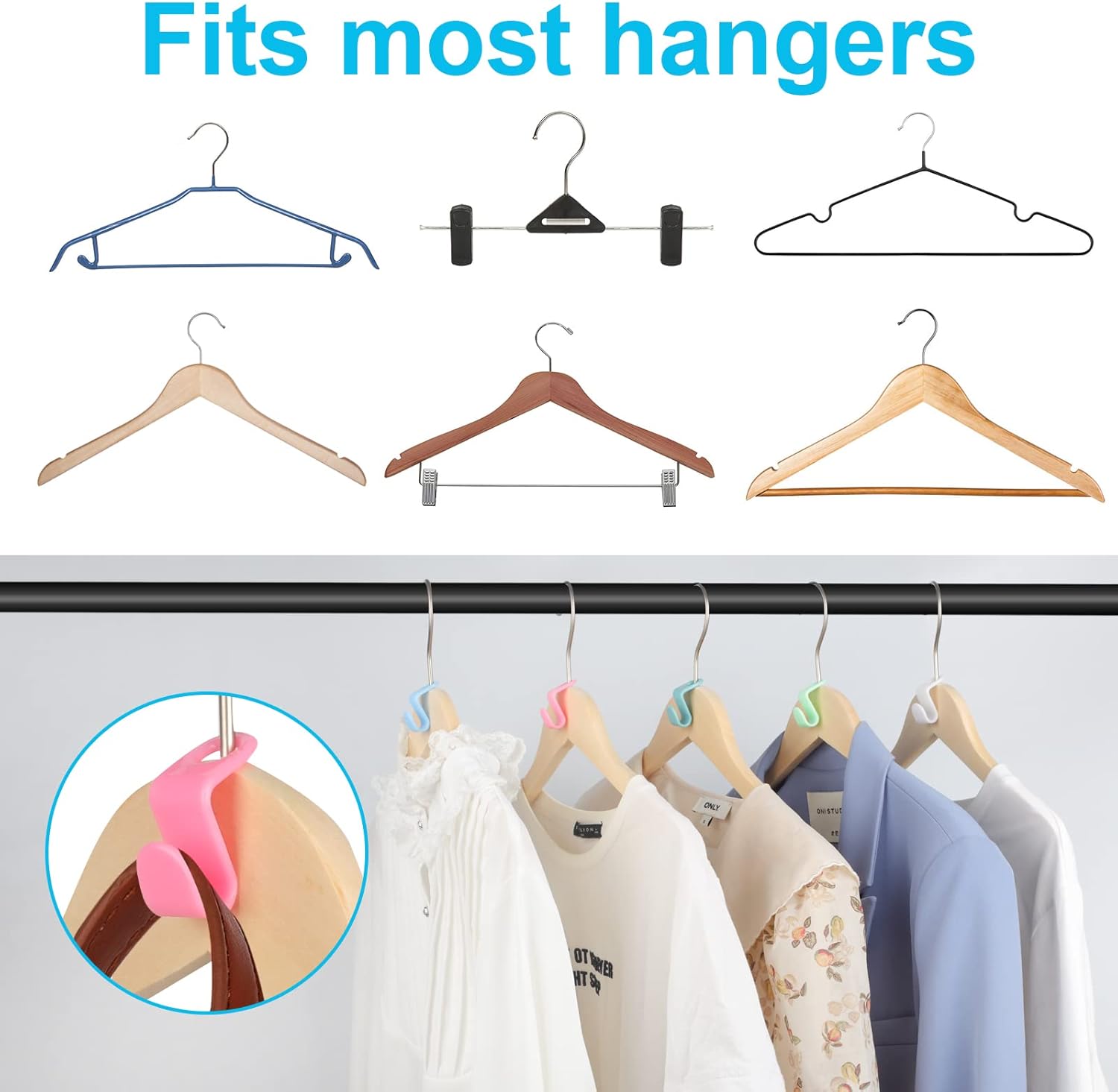 100 PCS Hanger Connector Hooks, Hangers Space Saving, Hanger Clips for Plastic Hangers(5 Color) V1258-DP02-A-1189