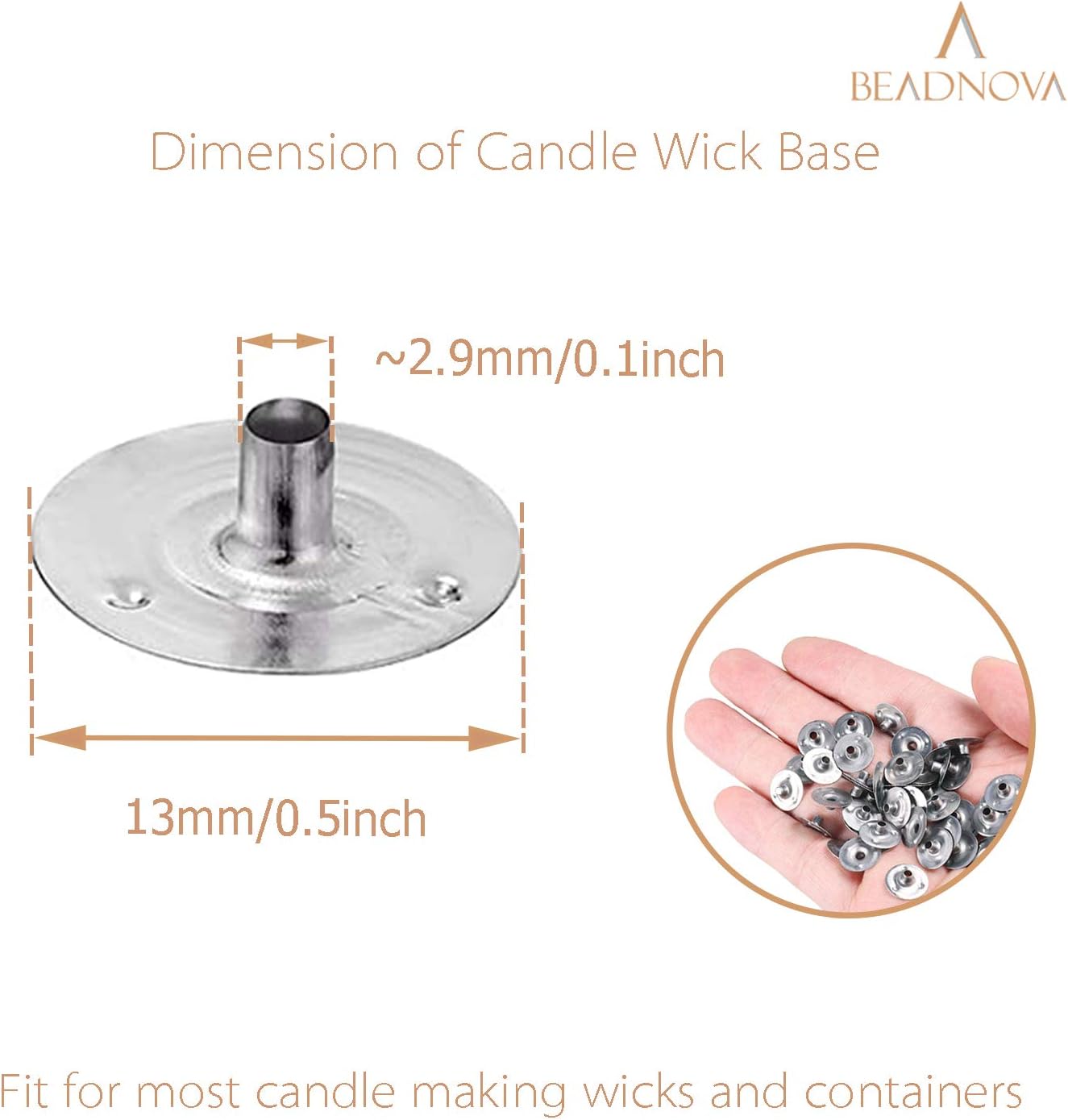 Candle Wick Base 100pcs Candle Wick Cilps Sustainer Tabs for DIY and Making (12.5mm/ 0.5inch) V1258-DP02-A-119