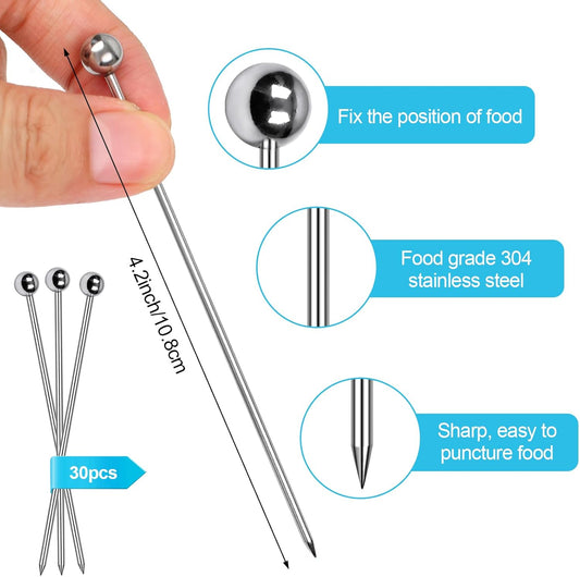 30 Pcs Cocktail Picks, Appetizer Skewers Stainless Steel, Cocktail Skewers Cleanable and Reusable, Toothpicks V1258-DP02-A-1190