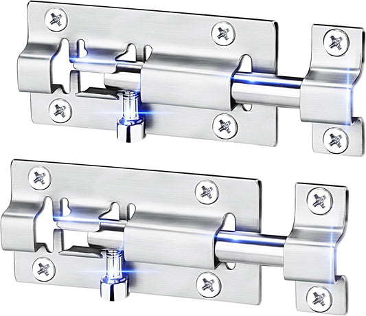 2 Pack Barrel Bolt Latch, 3 Inches Slide Latch Lock, Thickened Stainless Steel Sliding Locks for Door, V1258-DP02-A-1194
