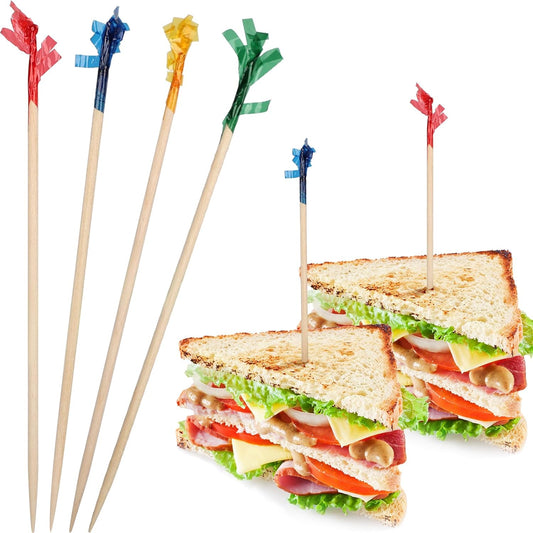 Cocktail Picks, Colored Frill Fancy Wooden Toothpicks for Appetizers Sandwich Drinks Fruit, 4 Inch Decorative V1258-DP02-A-1195