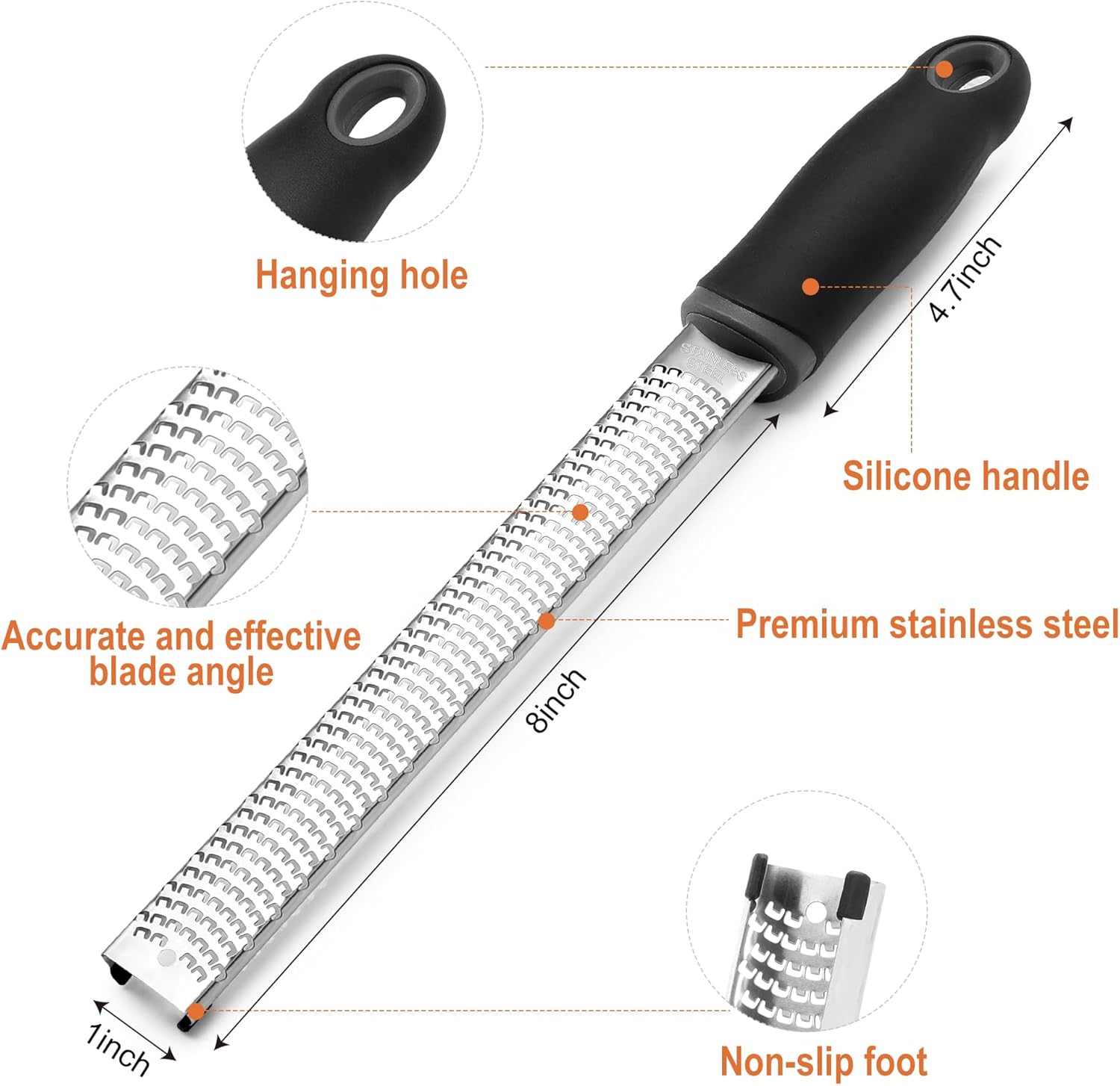 Stainless Steel Lemon Zester, Cheese Grater for Lime, Cheese, Dishwasher Safe V1258-DP02-A-1199