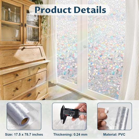 Rainbow Window Privacy Film Non-Adhesive Sun Blocking Reusable and Removable Glass Film Door Coverings for V1258-DP02-A-12