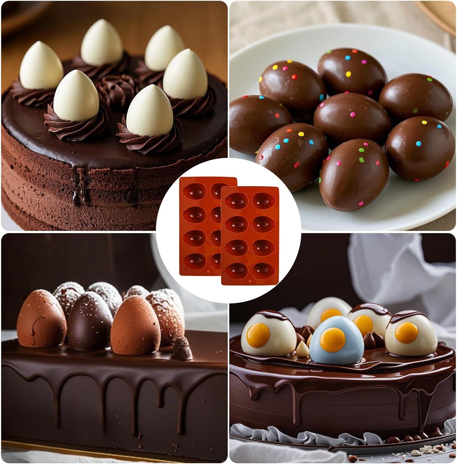 8 Cavity Silicone Egg Molds Set of 2 for Easter Silicone Egg Pan Baking Supplies for Cake Decorating V1258-DP02-A-1203