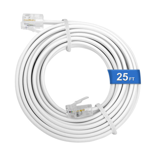 25 Feet White Phone Extension Line Cord, Standard RJ11 6P4C Telephone Cable Wire, Landline Phone Wire for V1258-DP02-A-1204