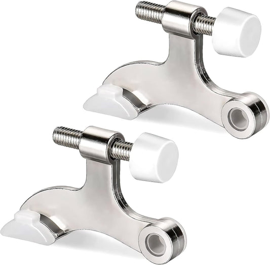 Hinge Pin Door Stopper, 2 Pcs Heavy Duty Hinge Pin Stopper, Adjustable Door Stopper with White Rubber Bumper V1258-DP02-A-1206