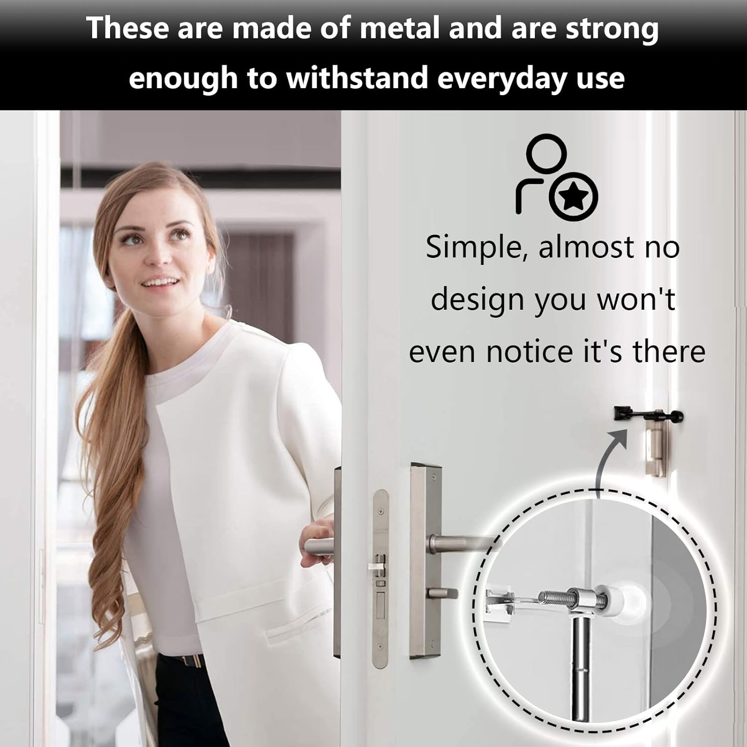 Hinge Pin Door Stopper, 2 Pcs Heavy Duty Hinge Pin Stopper, Adjustable Door Stopper with White Rubber Bumper V1258-DP02-A-1206