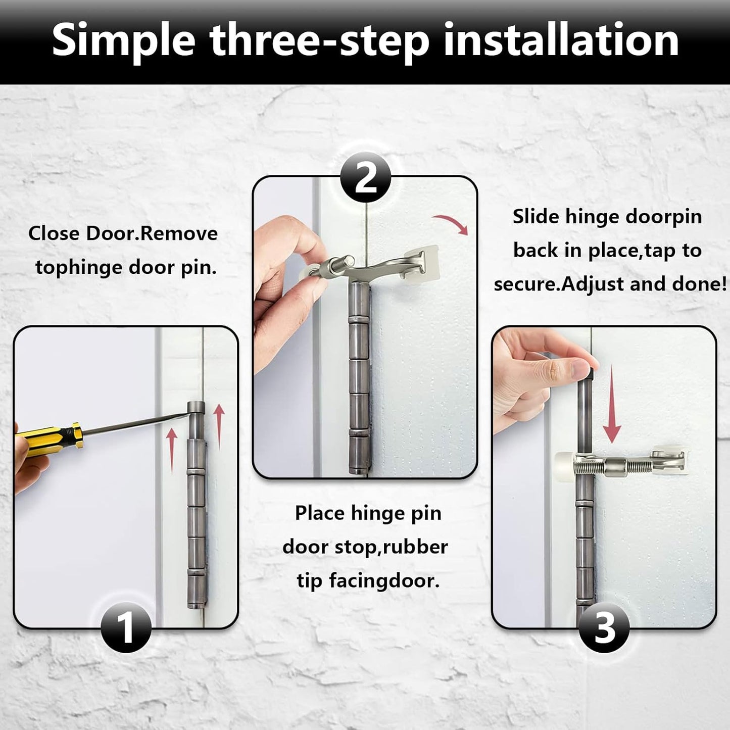 Hinge Pin Door Stopper, 2 Pcs Heavy Duty Hinge Pin Stopper, Adjustable Door Stopper with White Rubber Bumper V1258-DP02-A-1206