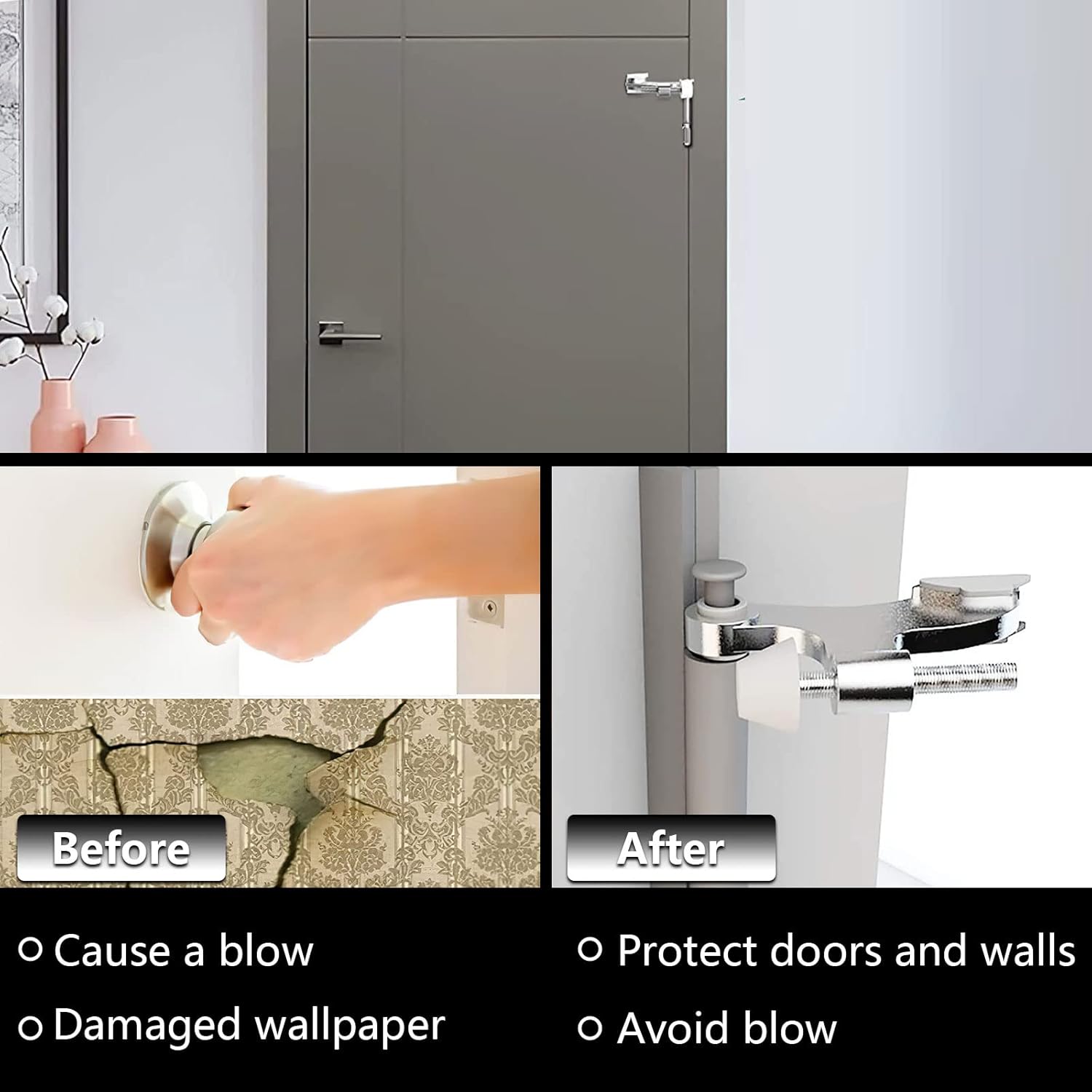 Hinge Pin Door Stopper, 2 Pcs Heavy Duty Hinge Pin Stopper, Adjustable Door Stopper with White Rubber Bumper V1258-DP02-A-1206