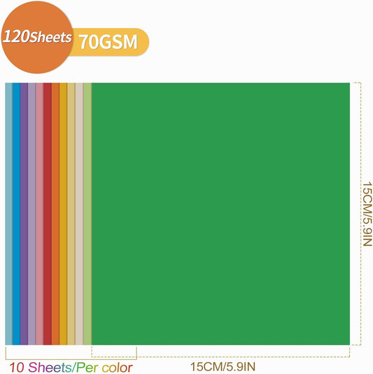 Colorful Origami Paper 120 Sheets, 12 Bright Colors 6 Inch 70gsm Double-Sided Square Folding Paper for DIY V1258-DP02-A-1208