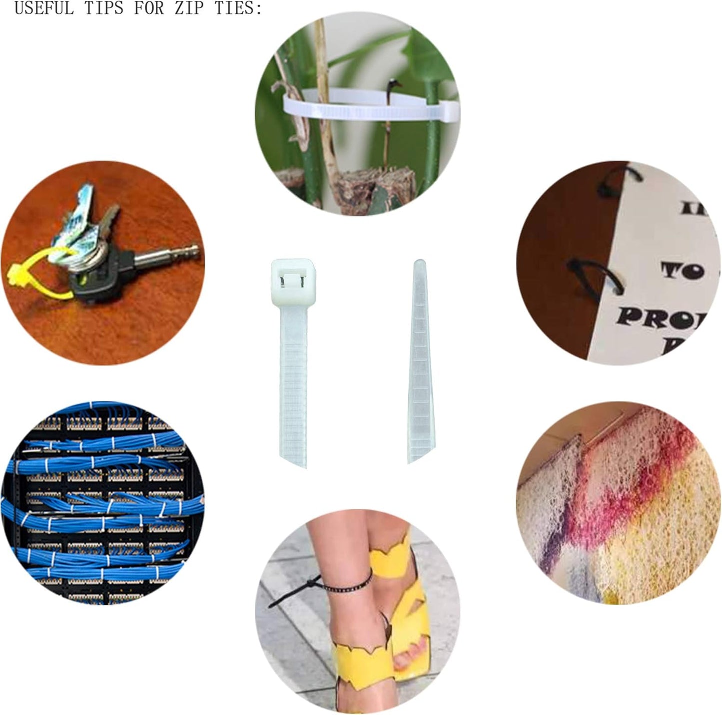 8 Inch Zip Ties (Tying Length 6.7"), 120pcs Nylon Cable Ties, 6 Multi-colors V1258-DP02-A-1209