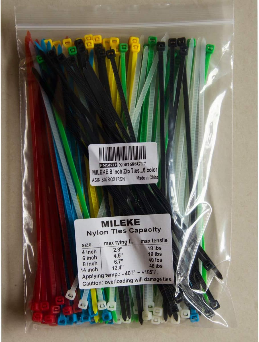 8 Inch Zip Ties (Tying Length 6.7"), 120pcs Nylon Cable Ties, 6 Multi-colors V1258-DP02-A-1209