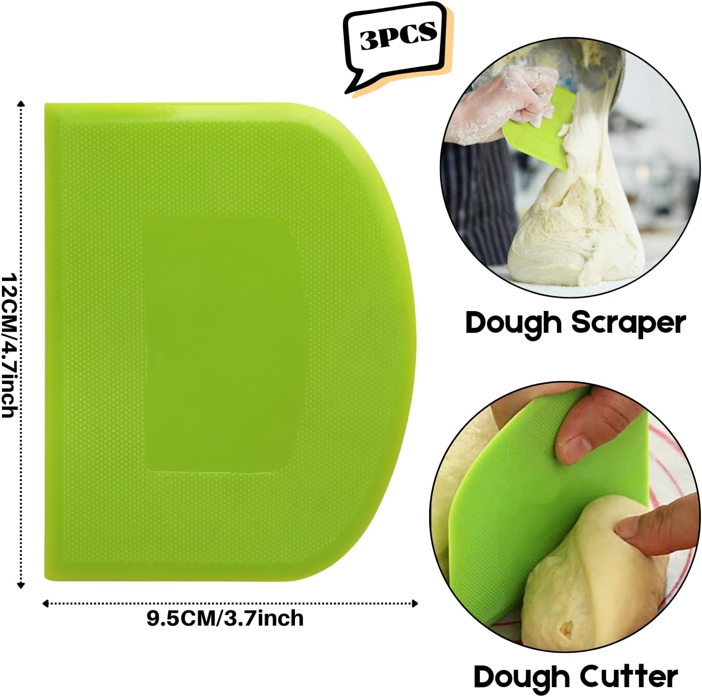 Dough Scraper Bench Scraper - 3P 4.7x3.7" Plastic Flexible Bowl Scraper, Sharp Edge & Angles Cake Scraper. V1258-DP02-A-1212