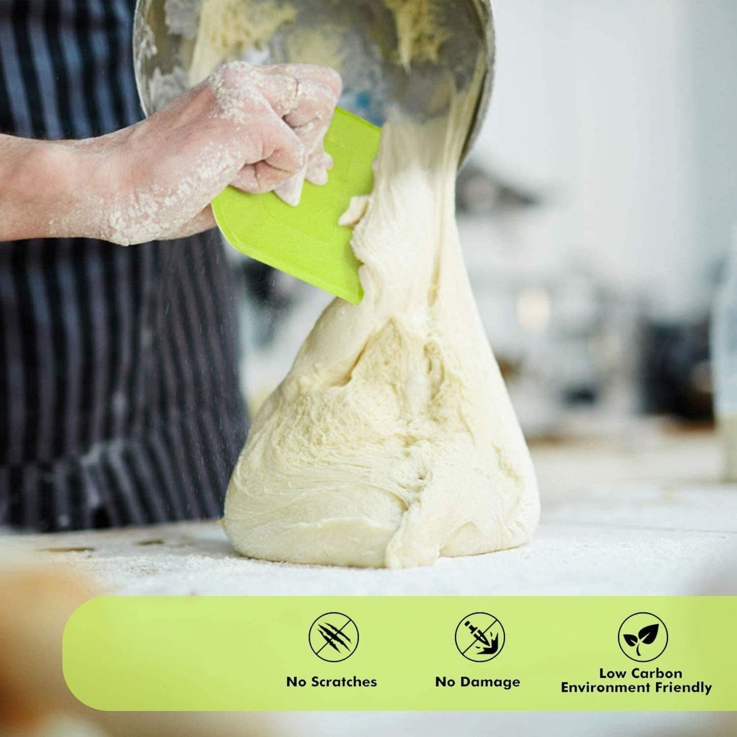Dough Scraper Bench Scraper - 3P 4.7x3.7" Plastic Flexible Bowl Scraper, Sharp Edge & Angles Cake Scraper. V1258-DP02-A-1212