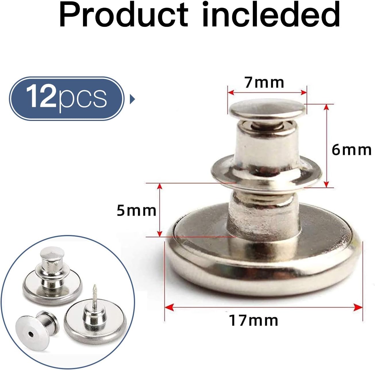 12 Sets Button Pins for Jeans, No Sew Jean Buttons Replacement,Removable Adjustable Instant Extender or V1258-DP02-A-1213