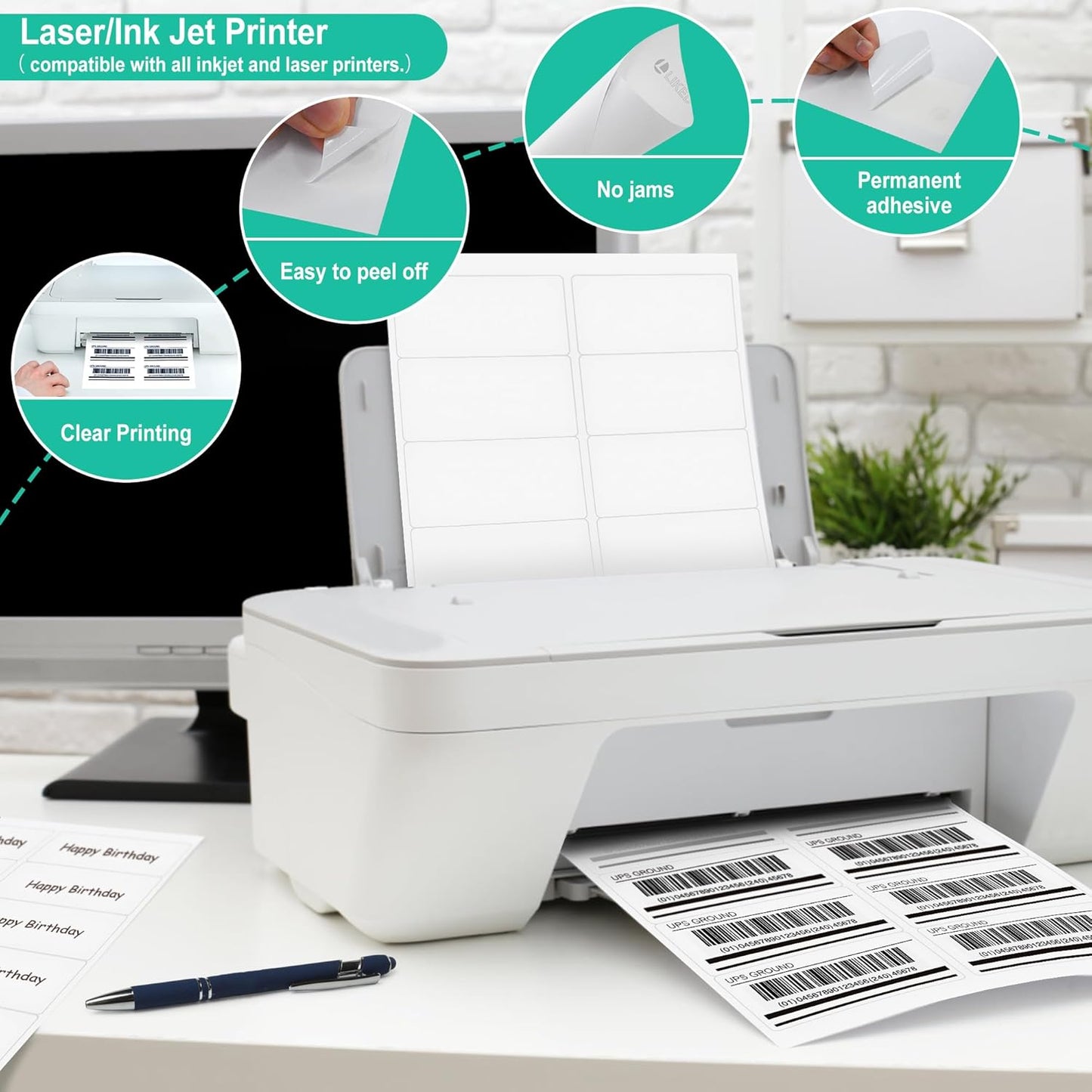 30 Sheets 10 per Page Label Papers, 2 x 4 in Shipping Address Mailing Labels, Printable White Sticker Labels V1258-DP02-A-1214