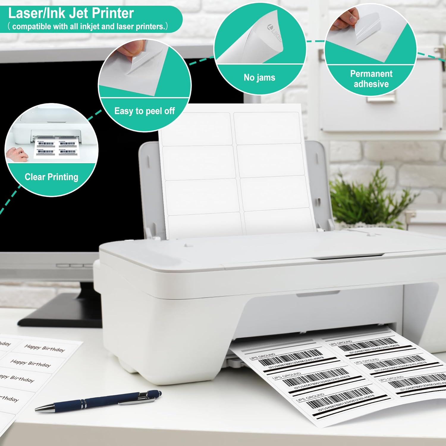 30 Sheets 10 per Page Label Papers, 2 x 4 in Shipping Address Mailing Labels, Printable White Sticker Labels V1258-DP02-A-1214