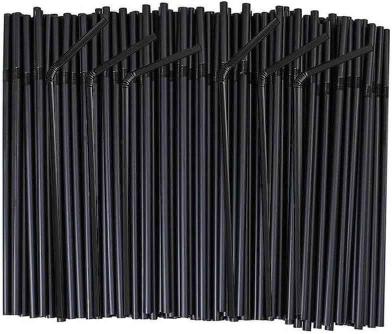Flexible Plastic Straws Bendable for Drinking, Diameter 5 MM Length 21 CM (8.27 Inches), 100 PCS, Black, V1258-DP02-A-1215