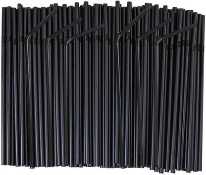 Flexible Plastic Straws Bendable for Drinking, Diameter 5 MM Length 21 CM (8.27 Inches), 100 PCS, Black, V1258-DP02-A-1215