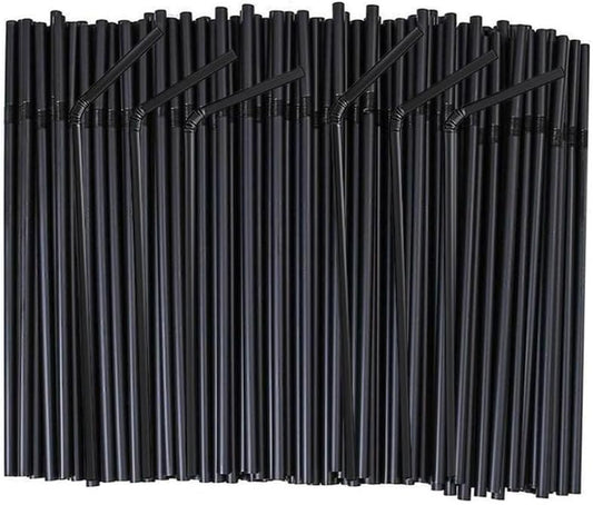 Flexible Plastic Straws Bendable for Drinking, Diameter 5 MM Length 21 CM (8.27 Inches), 100 PCS, Black, V1258-DP02-A-1215