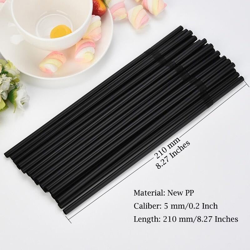 Flexible Plastic Straws Bendable for Drinking, Diameter 5 MM Length 21 CM (8.27 Inches), 100 PCS, Black, V1258-DP02-A-1215