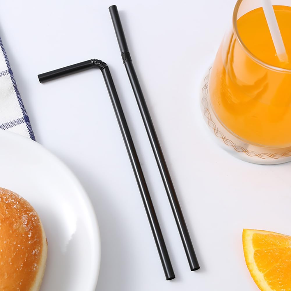 Flexible Plastic Straws Bendable for Drinking, Diameter 5 MM Length 21 CM (8.27 Inches), 100 PCS, Black, V1258-DP02-A-1215