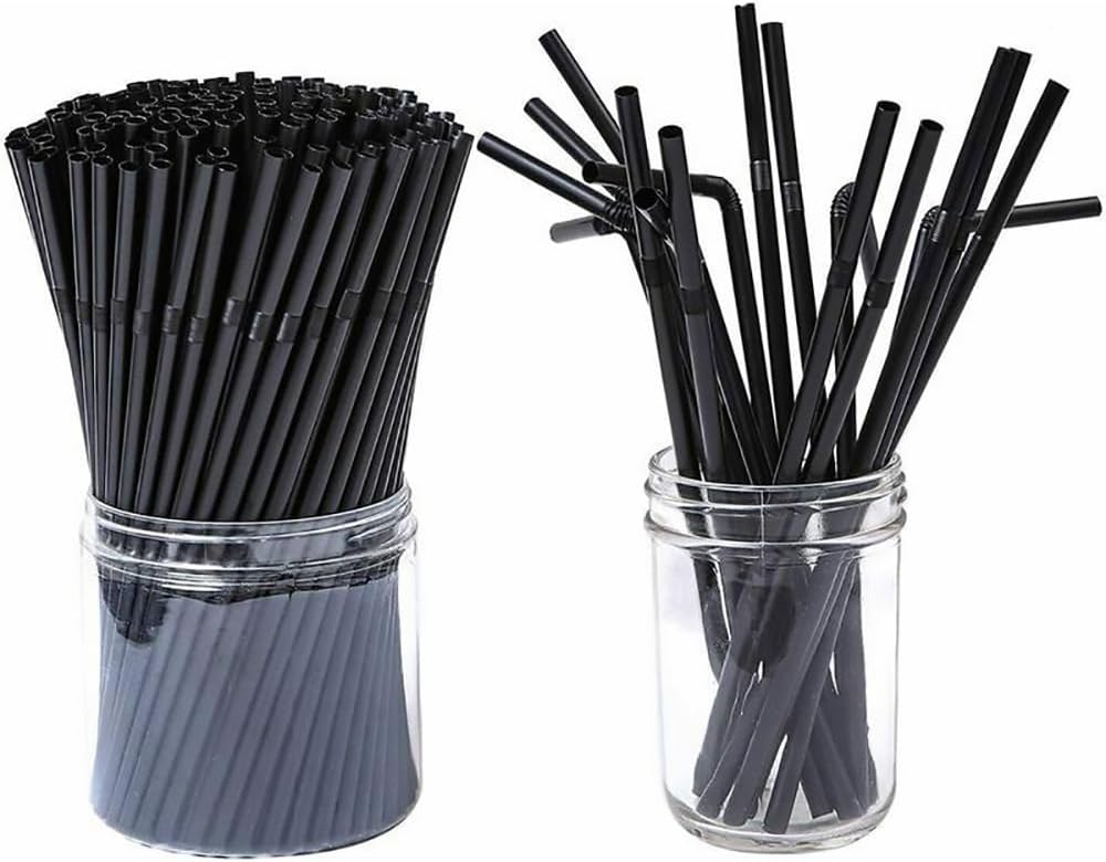 Flexible Plastic Straws Bendable for Drinking, Diameter 5 MM Length 21 CM (8.27 Inches), 100 PCS, Black, V1258-DP02-A-1215