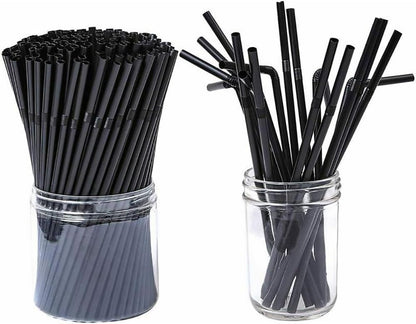 Flexible Plastic Straws Bendable for Drinking, Diameter 5 MM Length 21 CM (8.27 Inches), 100 PCS, Black, V1258-DP02-A-1215