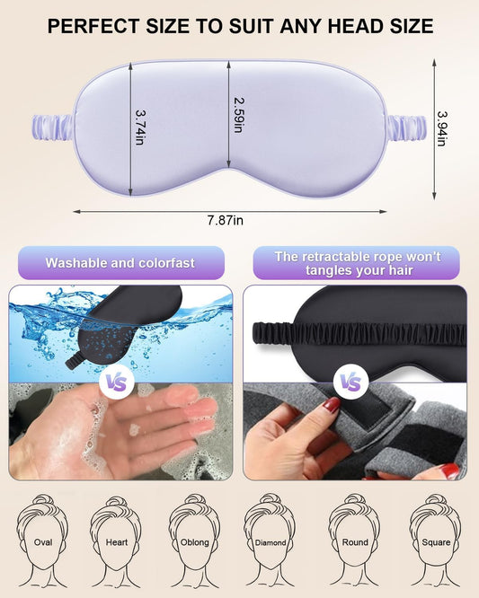 2Pack Silk Sleep Mask, Eye Mask for Sleeping,Elastic Blackout Eye Mask & Blindfold for Full Night's V1258-DP02-A-1222