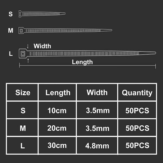 150 PCS Cable Zip Ties Heavy Duty, Self-Locking Nylon Cable Straps 4+8+12 Inch, Durable Auto-Locking Cord V1258-DP02-A-1225