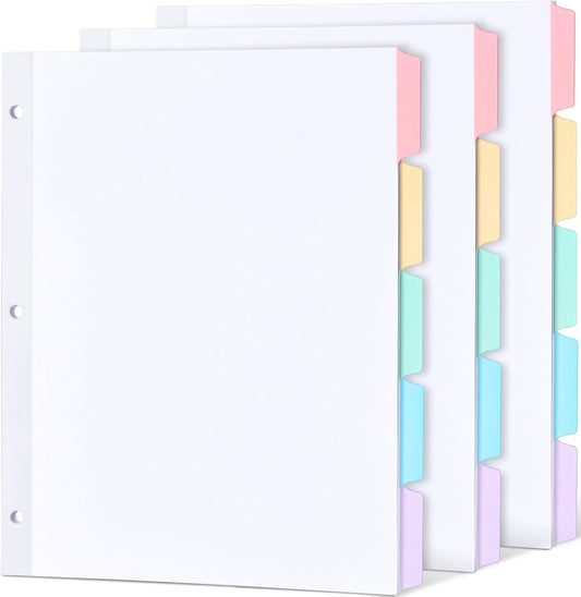 Blank Writable Binder Dividers, 1/5 Cut Tabs, 3 Hole Punch Dividers with Reinforced Edge, Binder Dividers V1258-DP02-A-1231