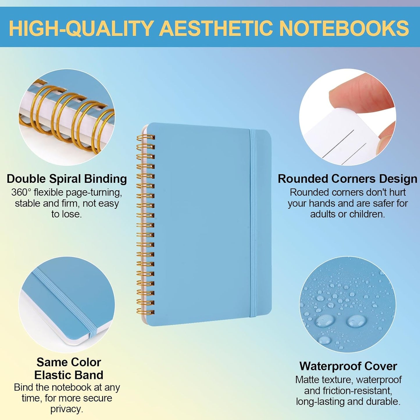 3 PCS Small Spiral Notebook 5x7, Notebooks for Note Taking, Blue Color Scheme Spiral Journal Notebook, Work V1258-DP02-A-1235