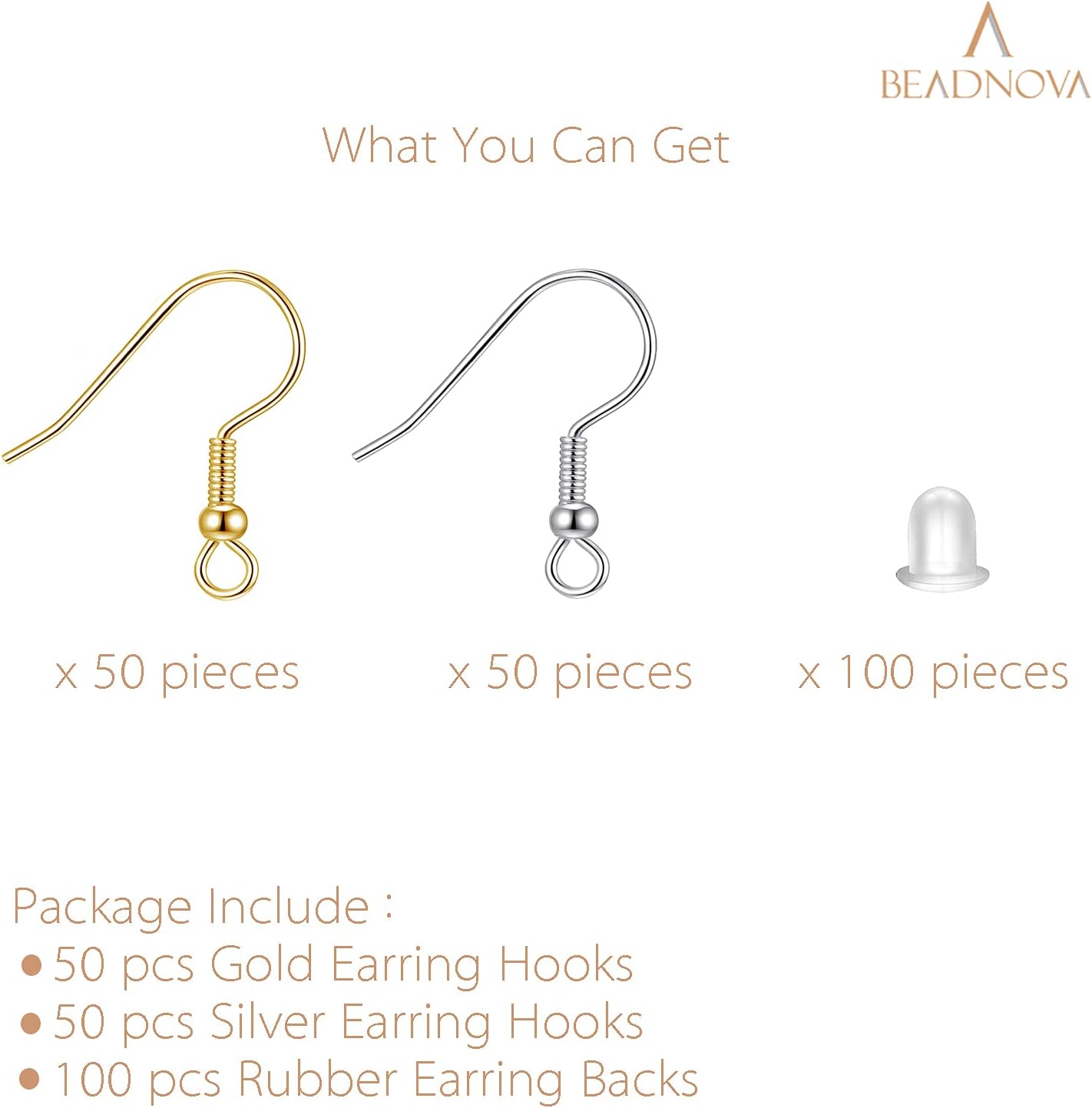 200pcs Mix Earring Hooks & Backs, Silver & Gold, 100pcs Hooks & 100pcs Backs, DIY Earring Supplies V1258-DP02-A-124