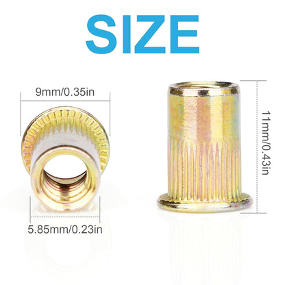 Rivet Nuts, 100Pcs M5 Rivet Nuts,Zinc Plated Finish Carbon Steel Flat Head Rivnut Threaded Insert V1258-DP02-A-1248