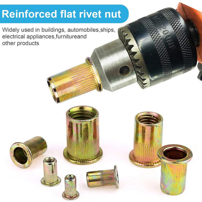 Rivet Nuts, 100Pcs M5 Rivet Nuts,Zinc Plated Finish Carbon Steel Flat Head Rivnut Threaded Insert V1258-DP02-A-1248