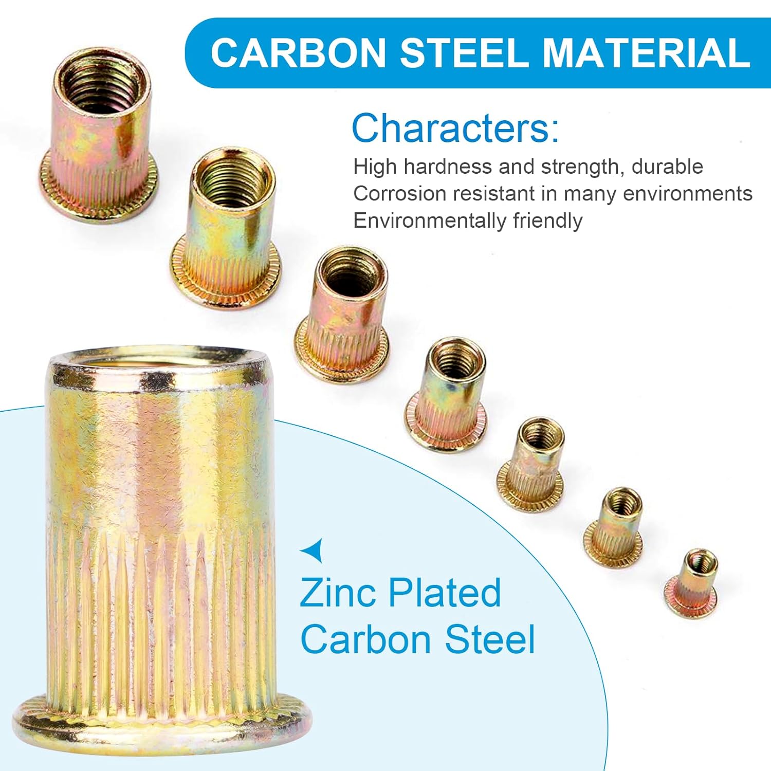 Rivet Nuts, 100Pcs M5 Rivet Nuts,Zinc Plated Finish Carbon Steel Flat Head Rivnut Threaded Insert V1258-DP02-A-1248