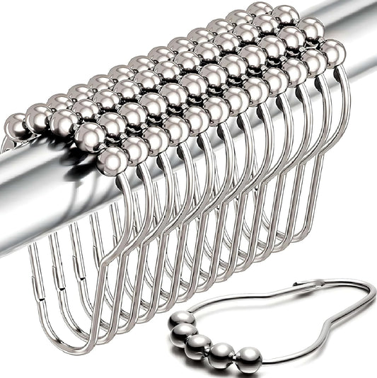 Shower Curtain Hooks Rust Proof (Set of 12) - Stainless Steel Shower Curtain Rings - Anti Slip Roller Balls V1258-DP02-A-1268