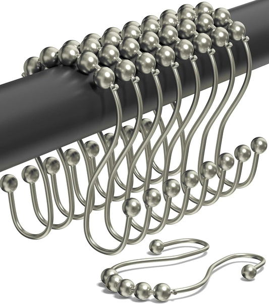 Shower Curtain Hooks Rust Proof (Set of 12) - Stainless Steel Shower Curtain Rings - Anti Slip Roller Balls V1258-DP02-A-1269