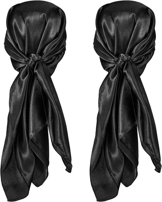35 Inch Silky Head Scarf 2 Pcs Large Square Neck Scarf Sleeping Hair Wrapping Satin Bandana for Women V1258-DP02-A-1271