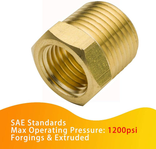 1/4" NPT Male to 1/8" NPT Female Brass Reducer Bushing Forged Hex Head Pipe Fitting 1200psi (Pack of 2) V1258-DP02-A-1279
