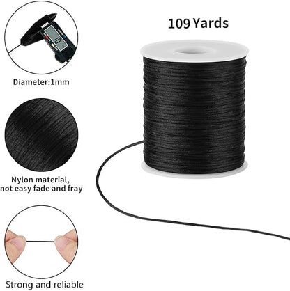 Black Nylon String Cord - 1MM 100 Yards Black Twine, Bracelet String for Bracelet Making, Braided Ornament V1258-DP02-A-1280