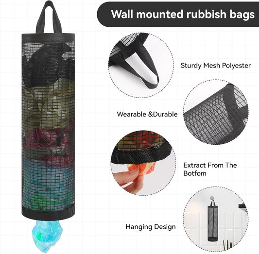 2Pack Plastic Bag Holder, Grocery Bag Holder for Plastic Bags Mesh Hanging Storage Dispenser Trash Bag V1258-DP02-A-1281