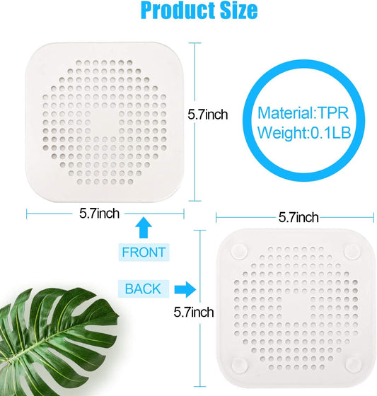 Square Drain Cover for Shower 5.7-inch TPR Drain Hair Catcher Flat Silicone Plug for Bathroom and Kitchen V1258-DP02-A-1283
