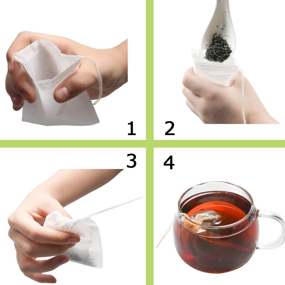 Tea Filter bags, safe and natural material, disposable tea infuser, empty tea bag with drawstring for loose V1258-DP02-A-1288