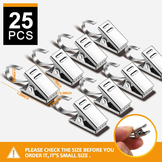 25 Pack Curtain Clips for Hanging Curtain Hooks, Stainless Steel Curtain Hooks with Clips, Small Hooks Clips V1258-DP02-A-1293